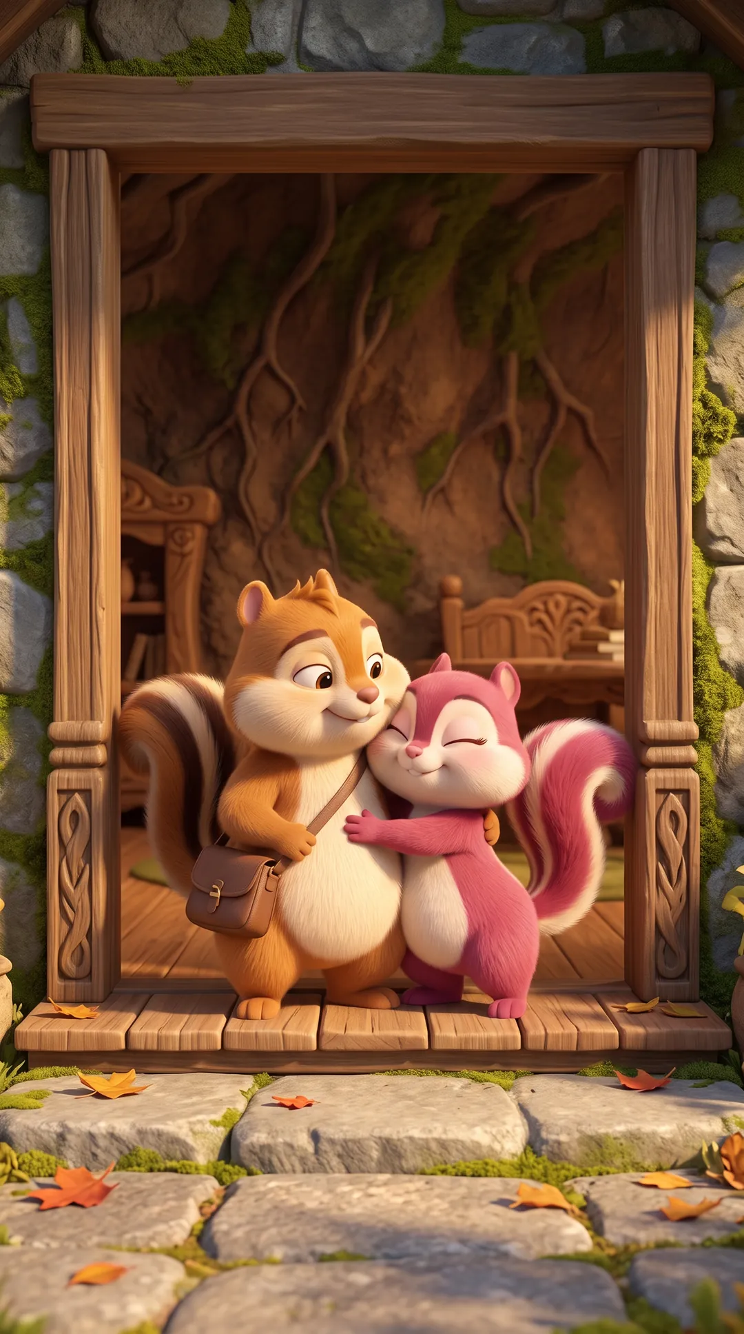 Berry hugging Pecan at the door