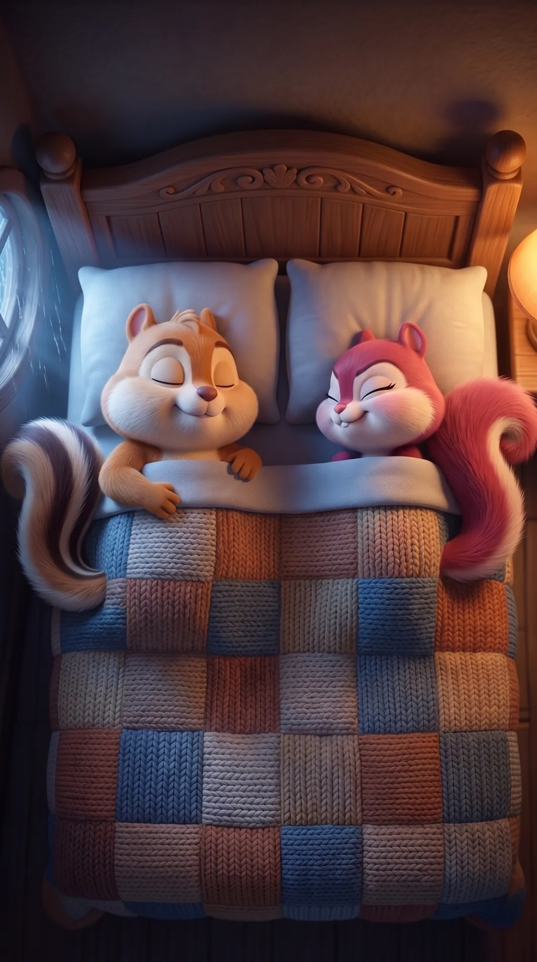 Berry and Pecan in bed during a thunderstorm